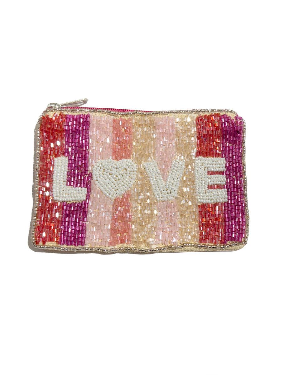 Pink LOVE Mini Beaded Coin Pouch LAC-MP-005