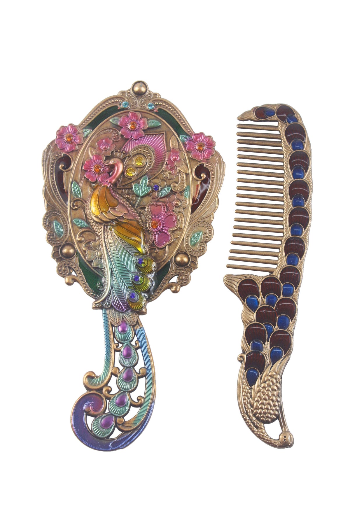 Small Size Peacock Mirror And Comb Set M0399