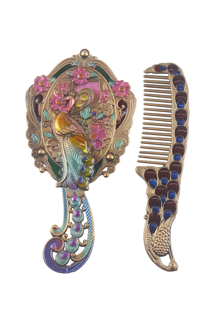 Small Size Peacock Mirror And Comb Set M0399