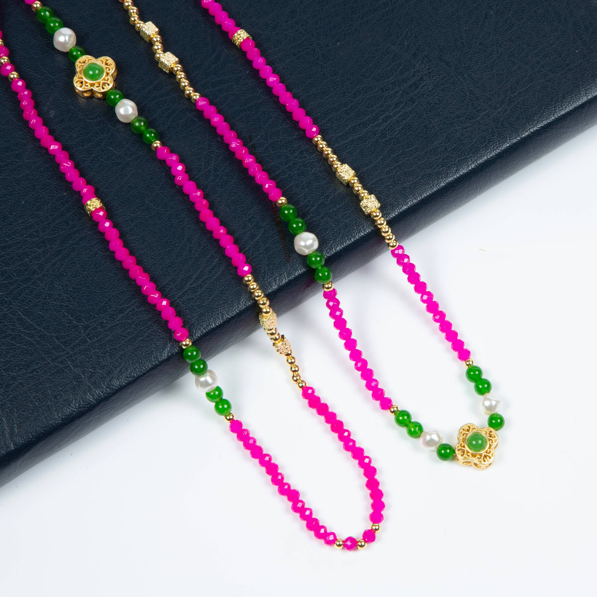 Chinese Style Bead Fuchsia Crystal Bead Necklace N5345 - Rose Red