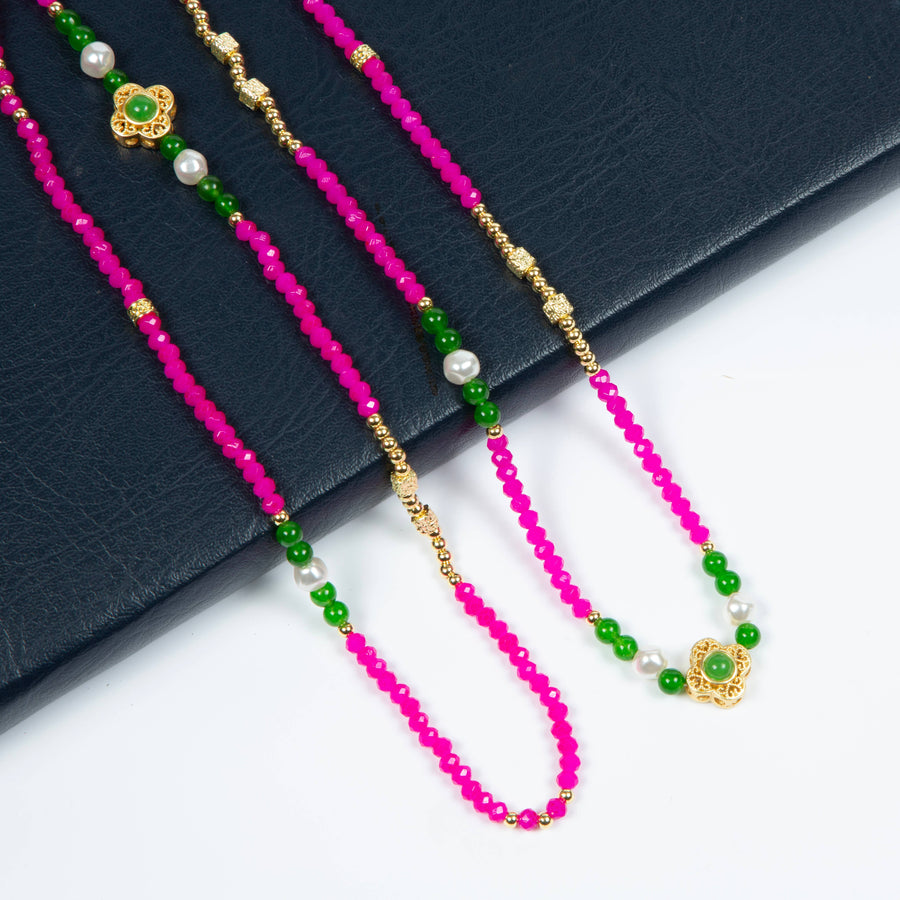 Chinese Style Bead Fuchsia Crystal Bead Necklace N5345