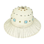 Geometry Rhinestone Straw Fedora Hat C0800