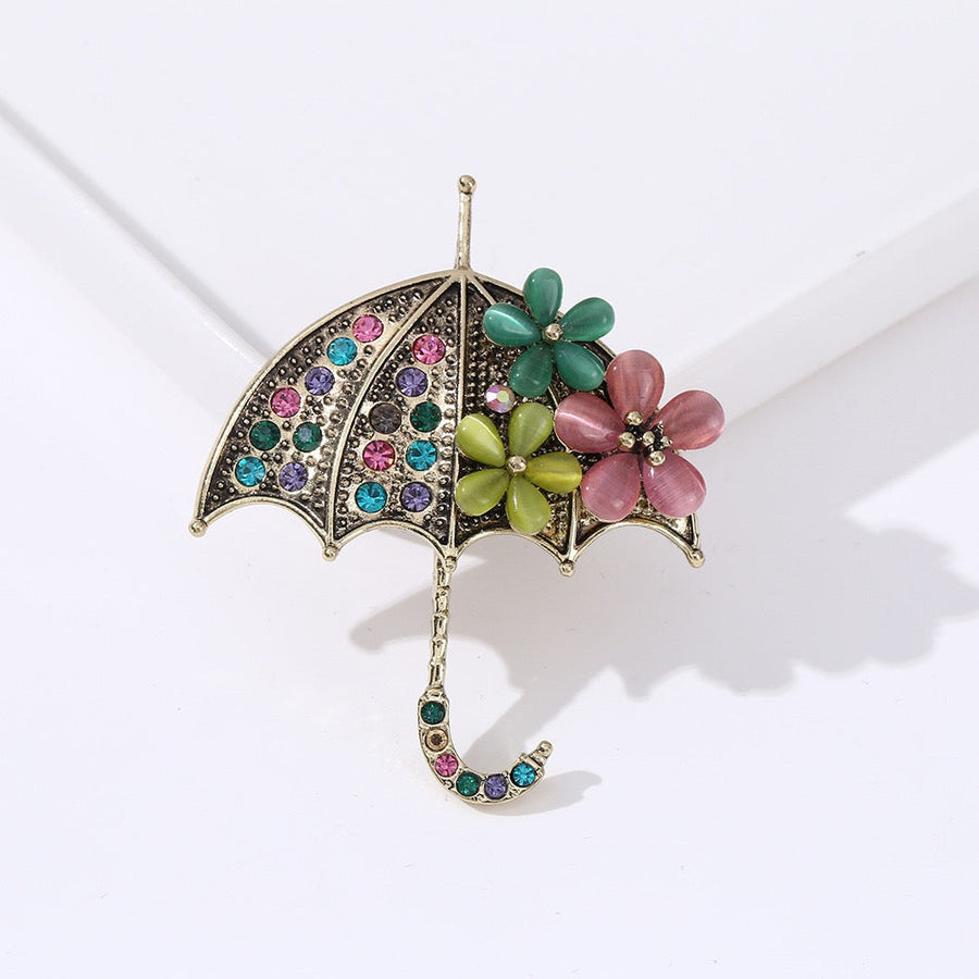 Umbrella Alloy Rhinestone Brooch PA6203