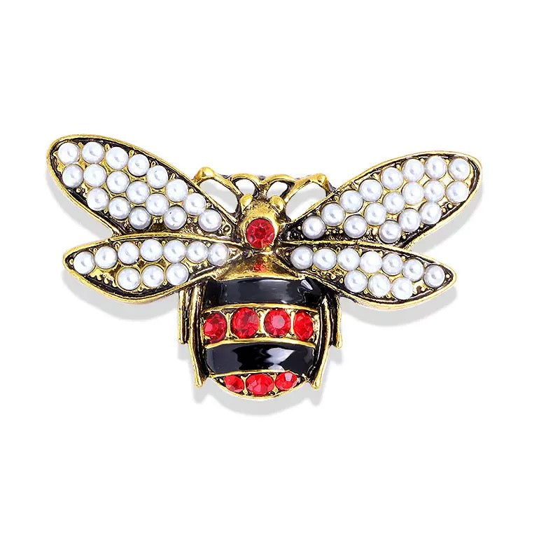 Bee Pearl Rhinestone Brooch PA3267
