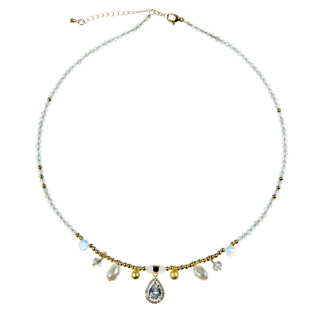 Teardrop Pendant Labradorite Stone Short Necklace N5347