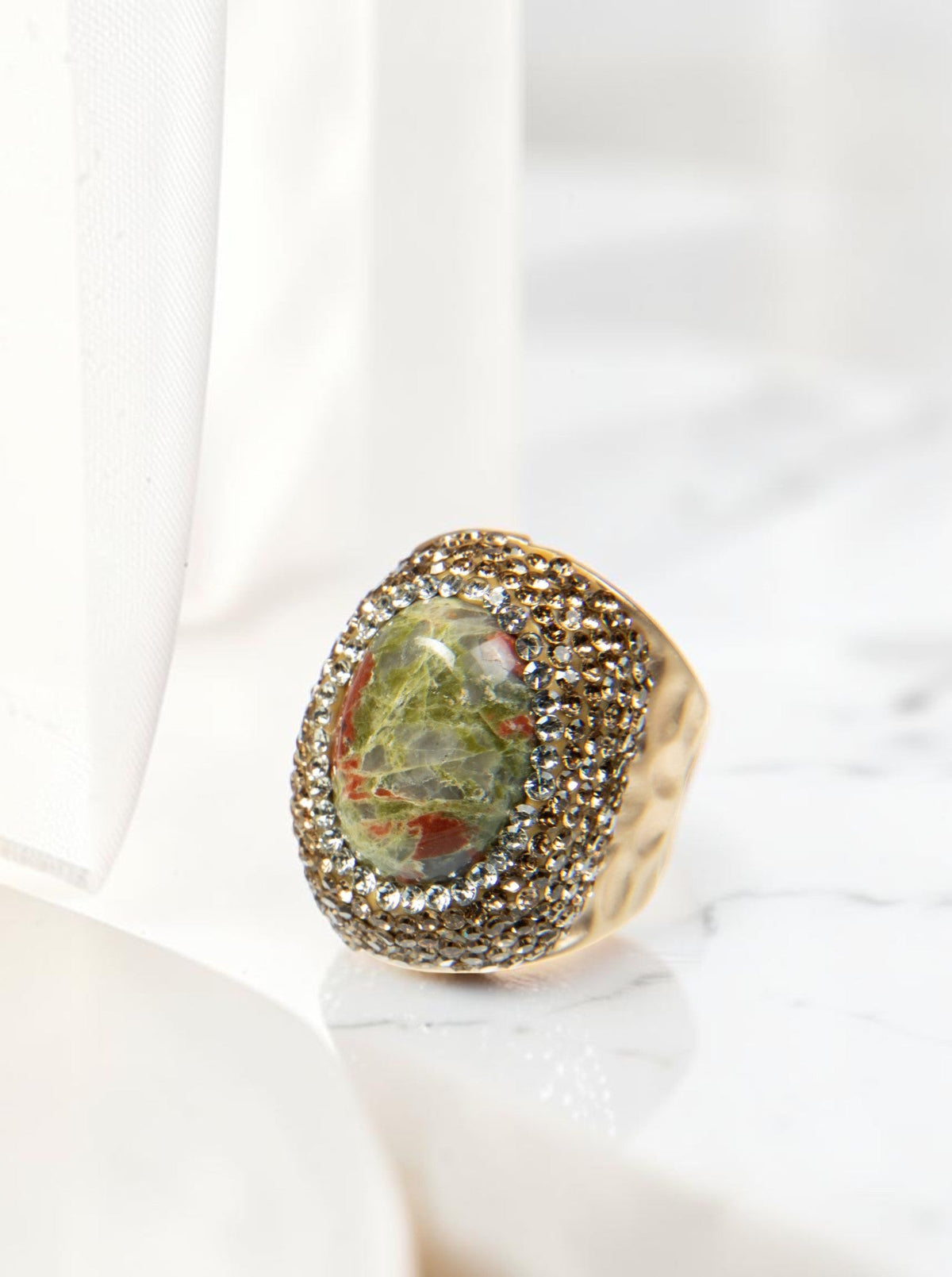 Unakite Pavé Cocktail Ring R2535