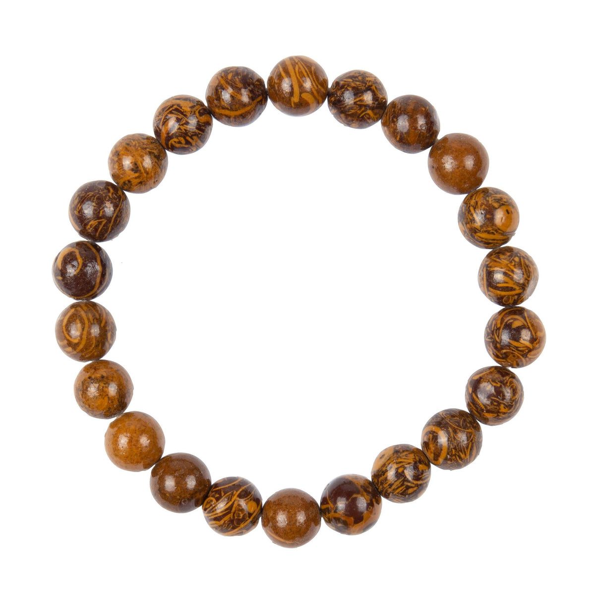 Gold Line Jade Stone Stretch Bracelet B2974-Gold Line Jade - 8MM