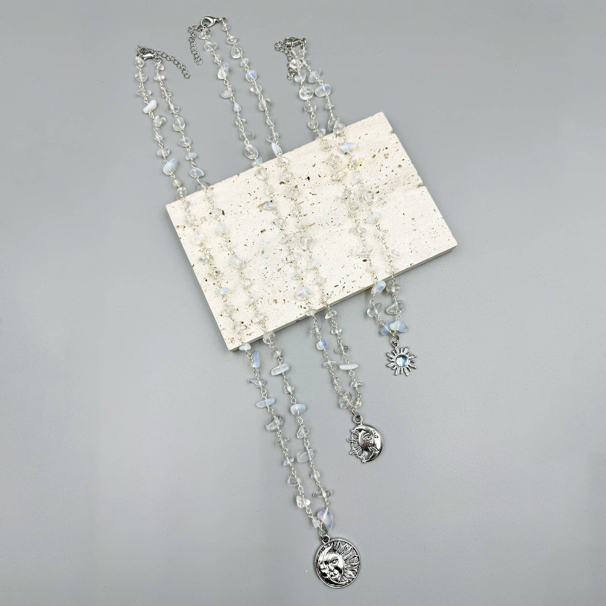 Sun & Moon Irregular Opal Stone Necklace Set N5268 - view 7