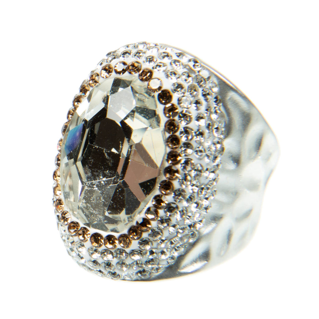 Glass Pavé Cocktail Ring R2543-Silver R2543