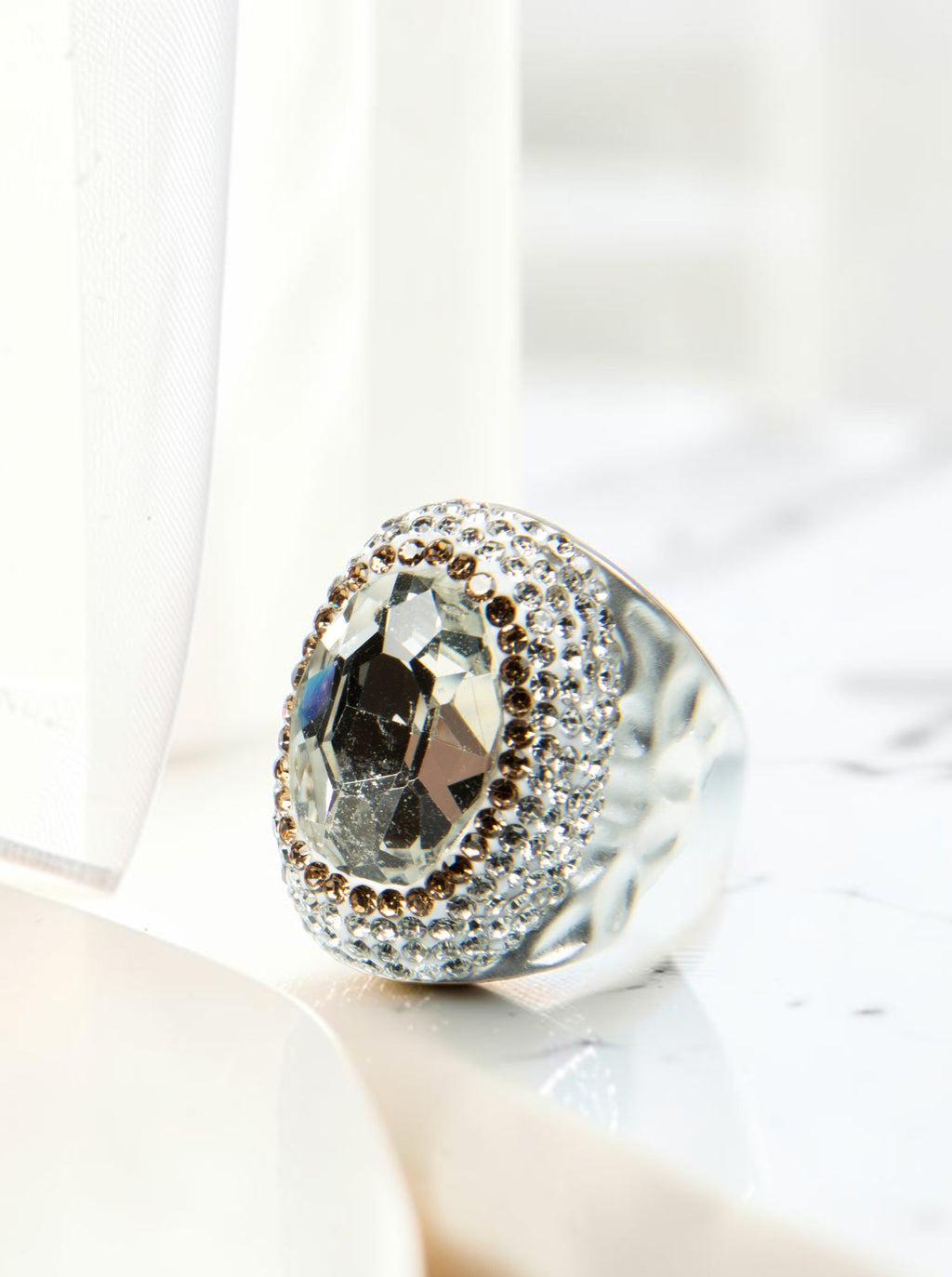 Glass Pavé Cocktail Ring R2543-Silver R2543
