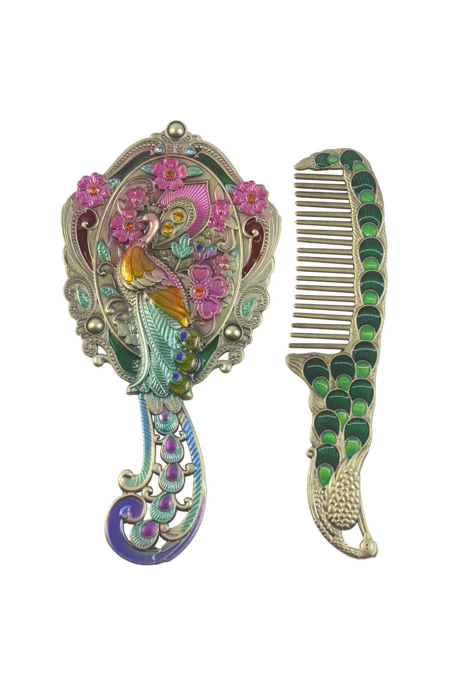 Small Size Peacock Mirror And Comb Set M0399
