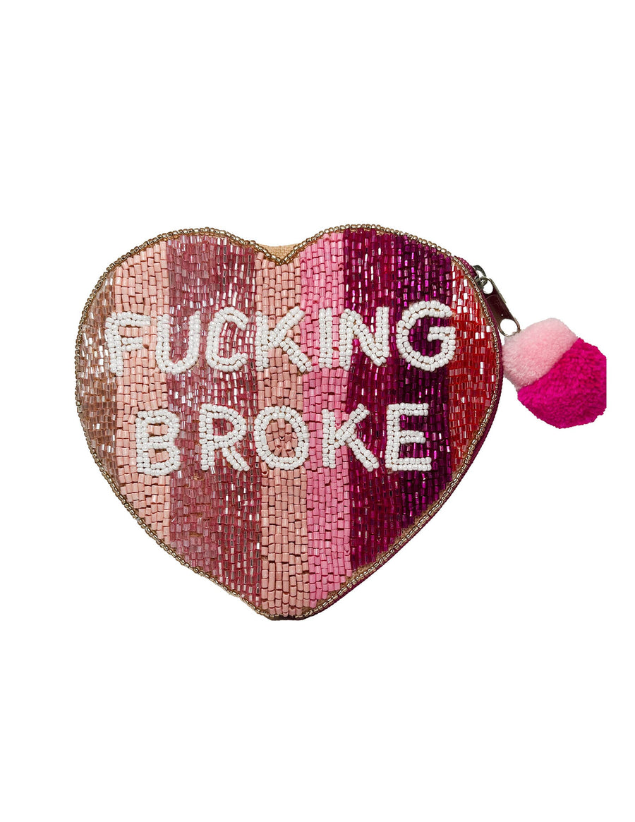 Fucking Broke Heart Beaded Pouch LAC-CP-1148