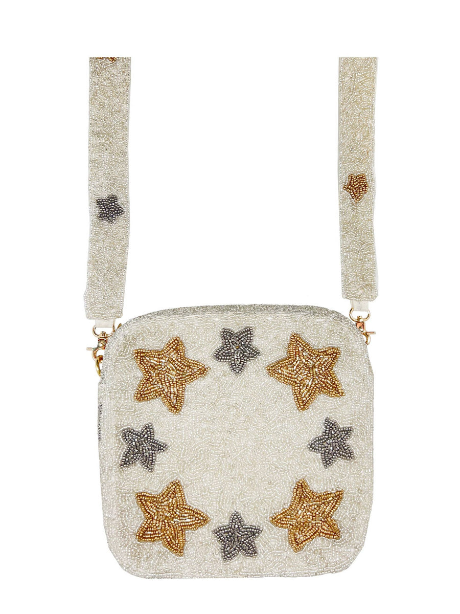 Silver Star Beaded BOX BAG With Stars Strap LAC-SS-2006