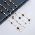 Natural Stone Pearl Chain Necklace N4377-78CM-Tiger Eye