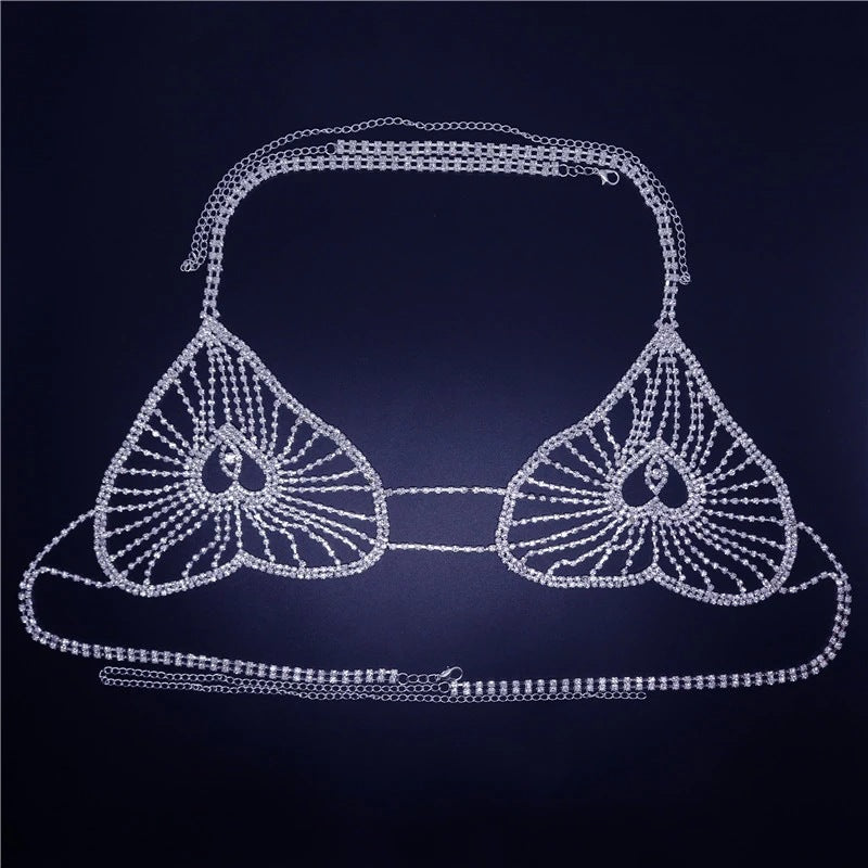 Hollow Heart Bikini Rhinestone Body Chain Set A0215