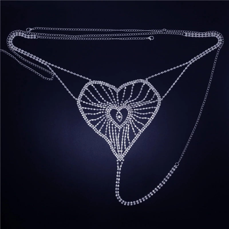 Hollow Heart Bikini Rhinestone Body Chain Set A0215