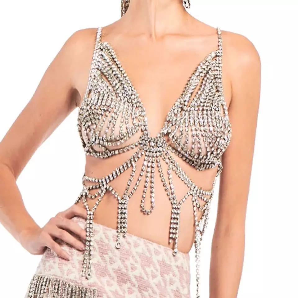 Hollow Rhinestone Bra Tassel Body Chain A0223