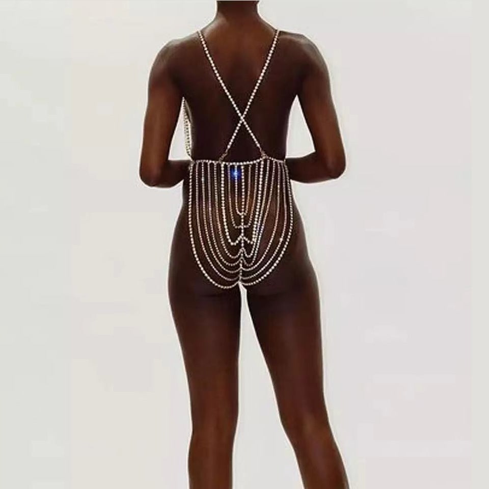 Hollow Rhinestone Tassel Body Chain A0225