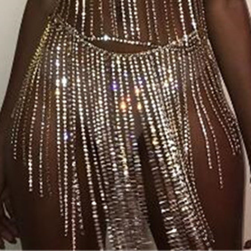 Hollow Rhinestone Tassel Bikini Body Chain Set A0237