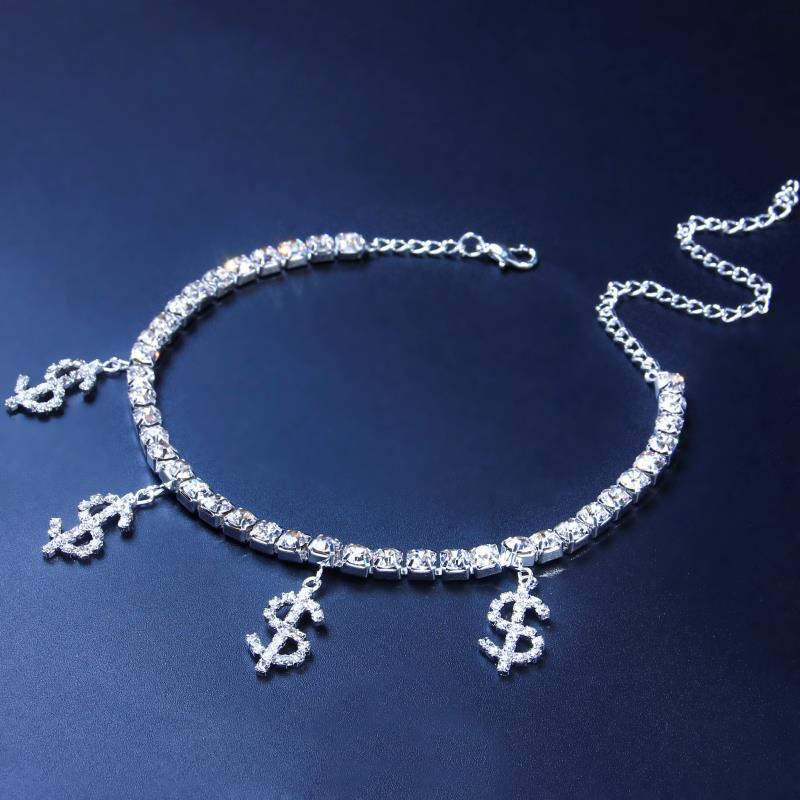 Dollar Rhinestone Chain Anklet AK0036