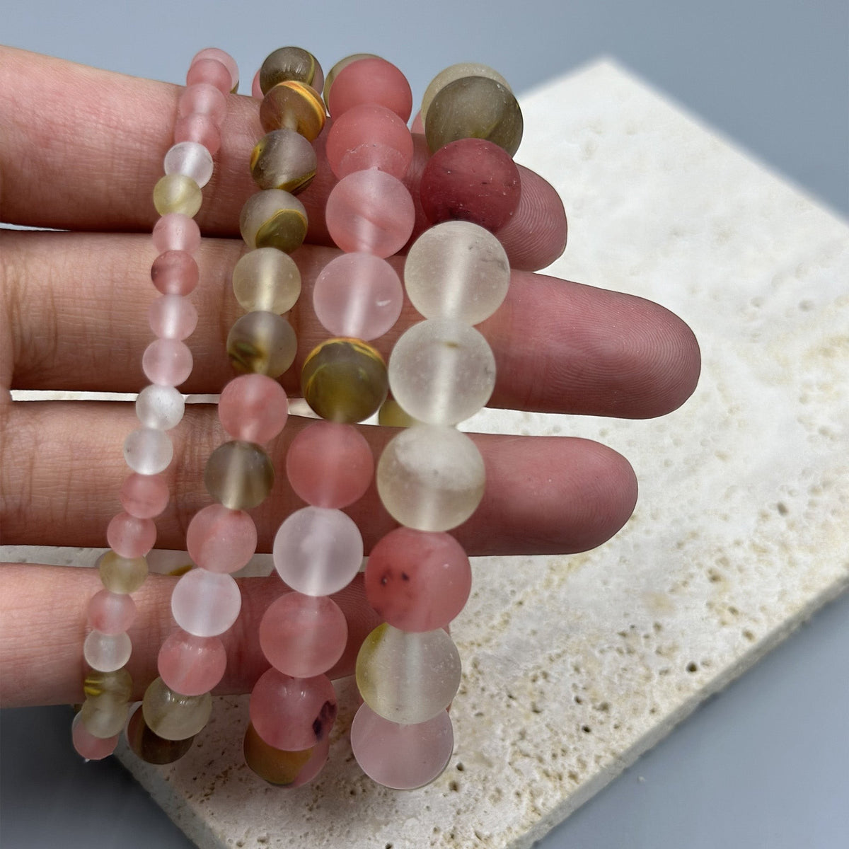 Cherry Quartz Matte Stone Stretch Bracelet B1872-12MM - view 3
