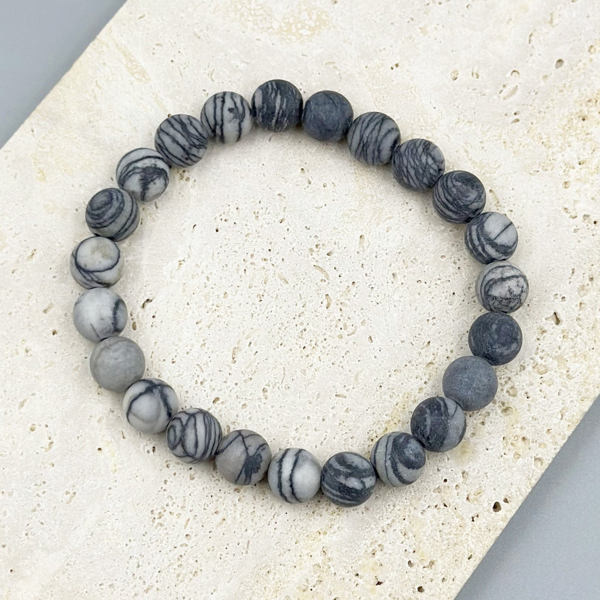 Black Network Stone Stretch Bracelet B1986-10MM - view 6
