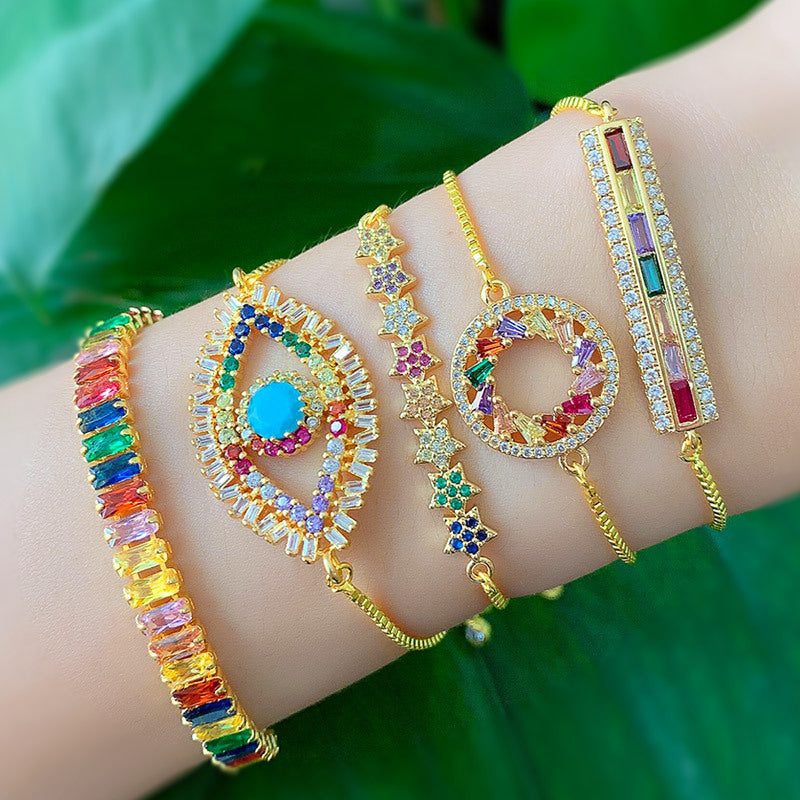 Evil Eye Zircon Chain Bracelets B2306