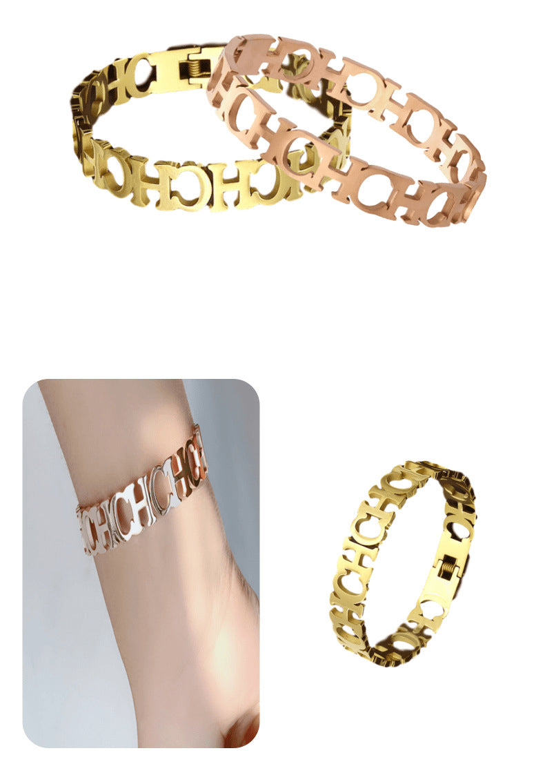Hollow CH Stainless Steel Bracelets B2336