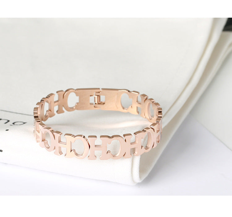 Hollow CH Stainless Steel Bracelets B2336