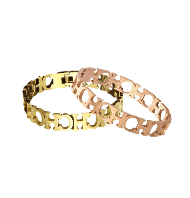Hollow CH Stainless Steel Bracelets B2336