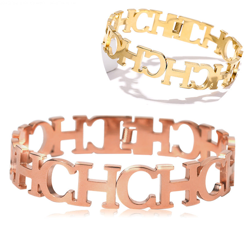 Hollow CH Stainless Steel Bracelets B2336
