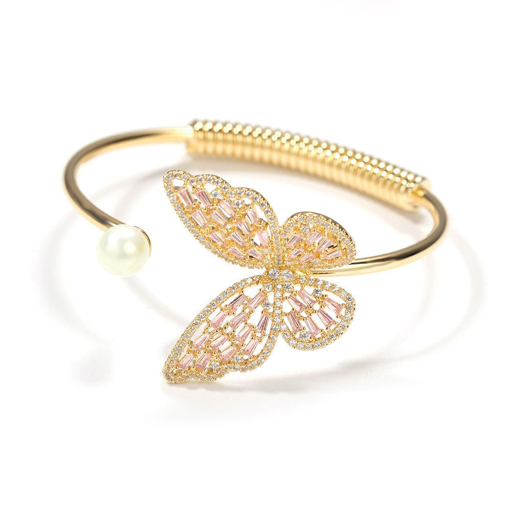 Butterfly & Pearl Zircon Cuff B2347