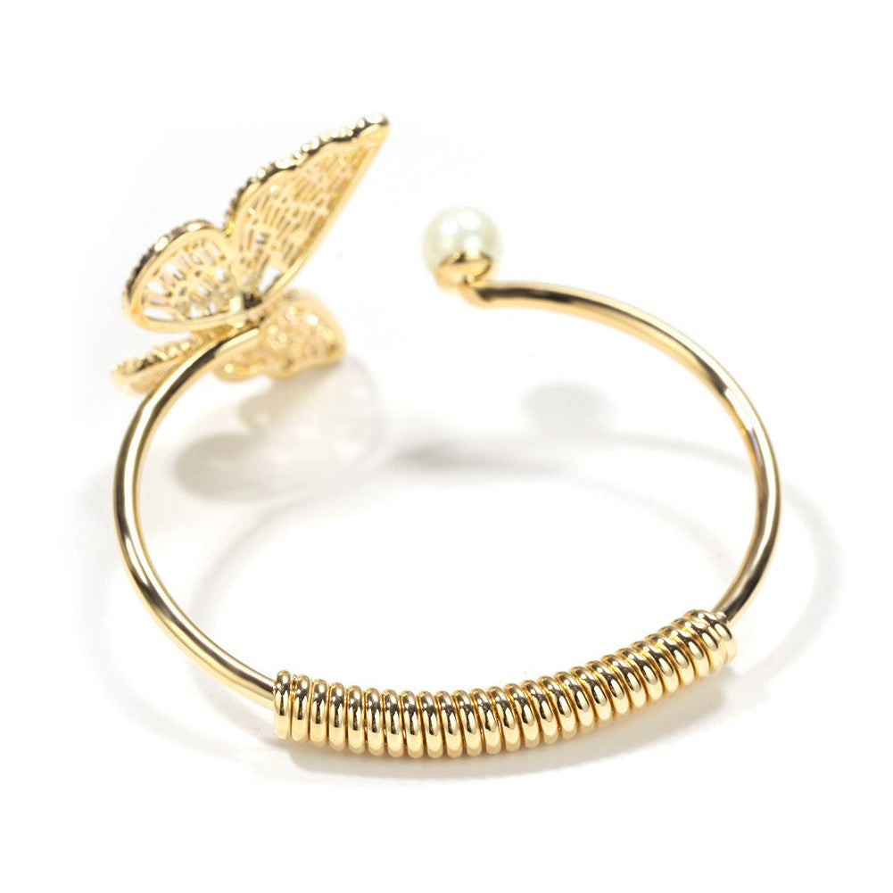 Butterfly & Pearl Zircon Cuff B2347