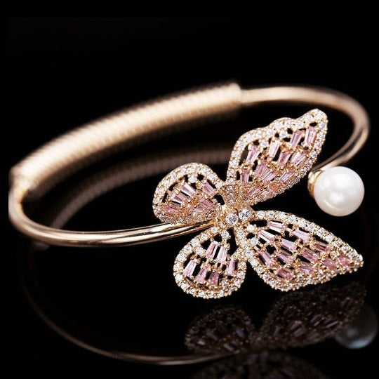 Butterfly & Pearl Zircon Cuff B2347