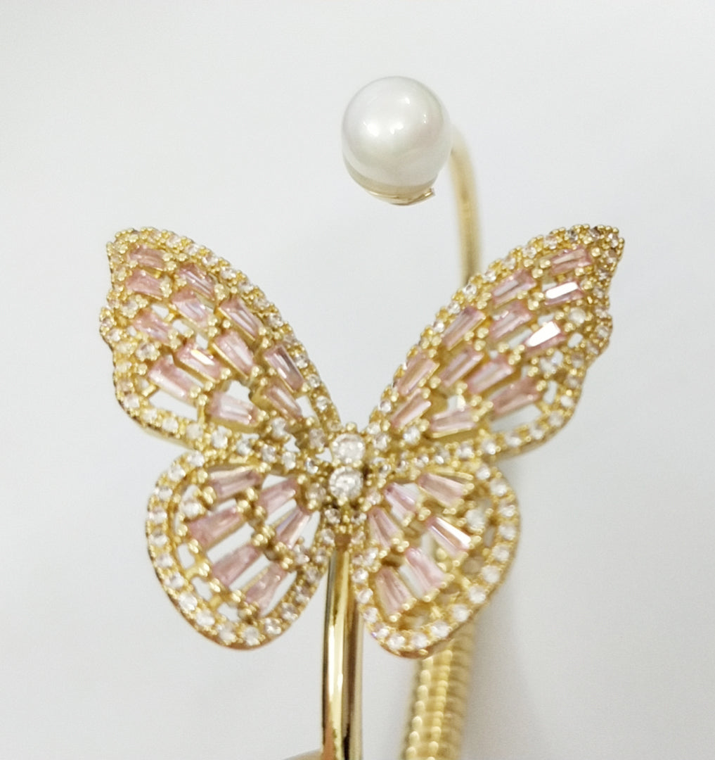 Butterfly & Pearl Zircon Cuff B2347