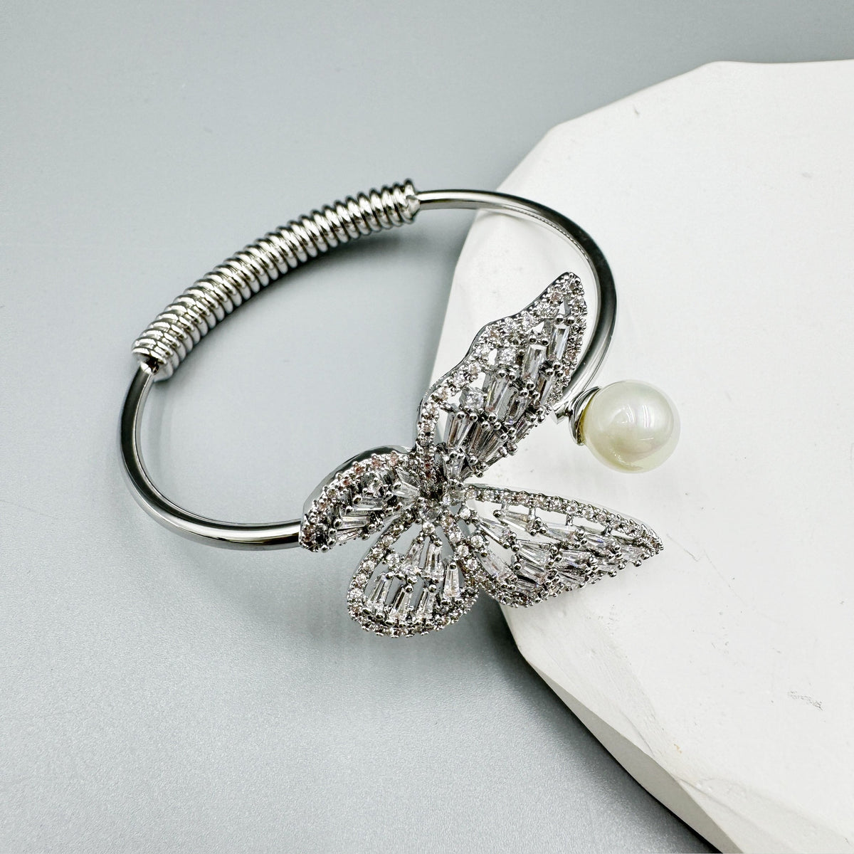 Butterfly & Pearl Zircon Cuff B2347