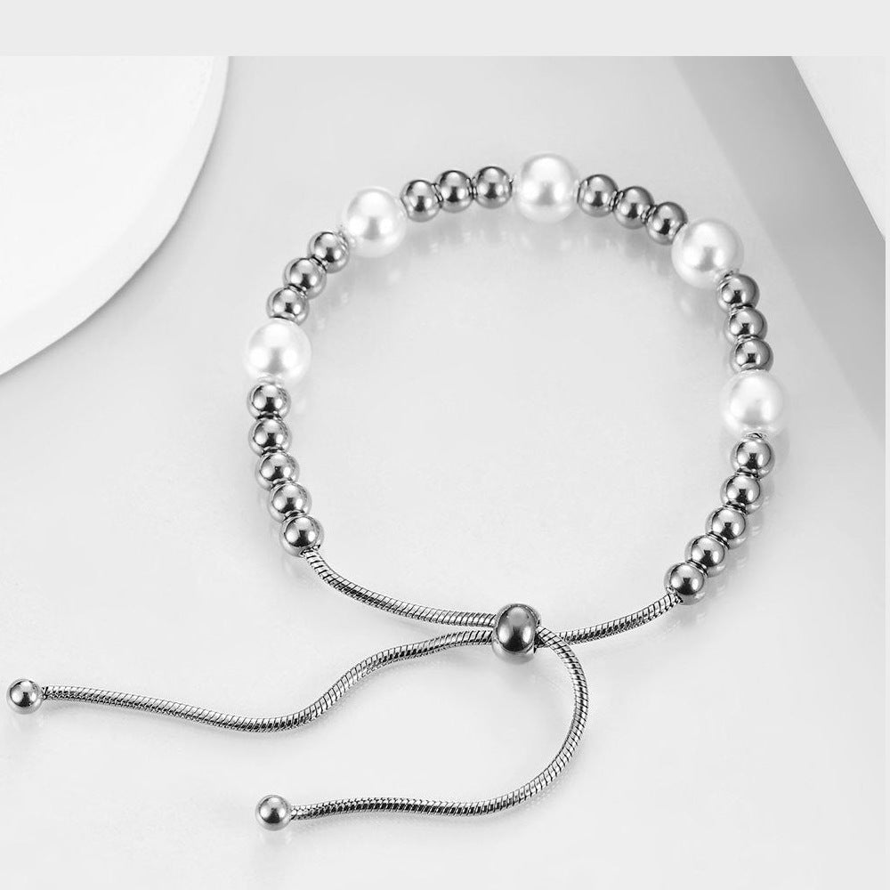 Pearl Stainless Steel Bead Chain Bracelet B2529