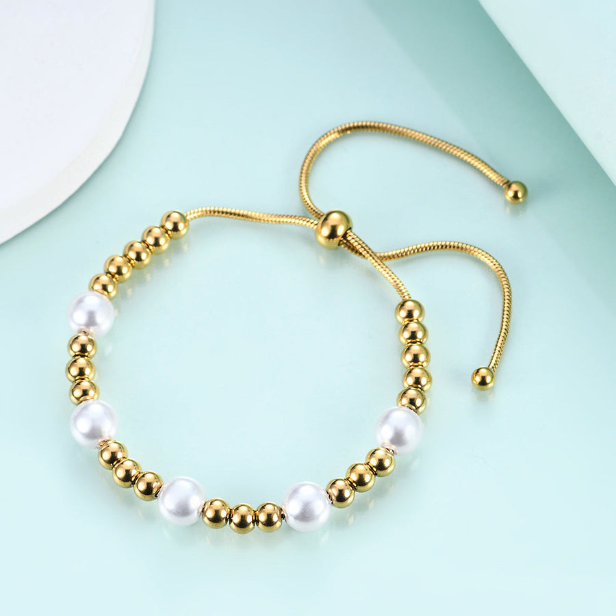 Pearl Stainless Steel Bead Chain Bracelet B2529