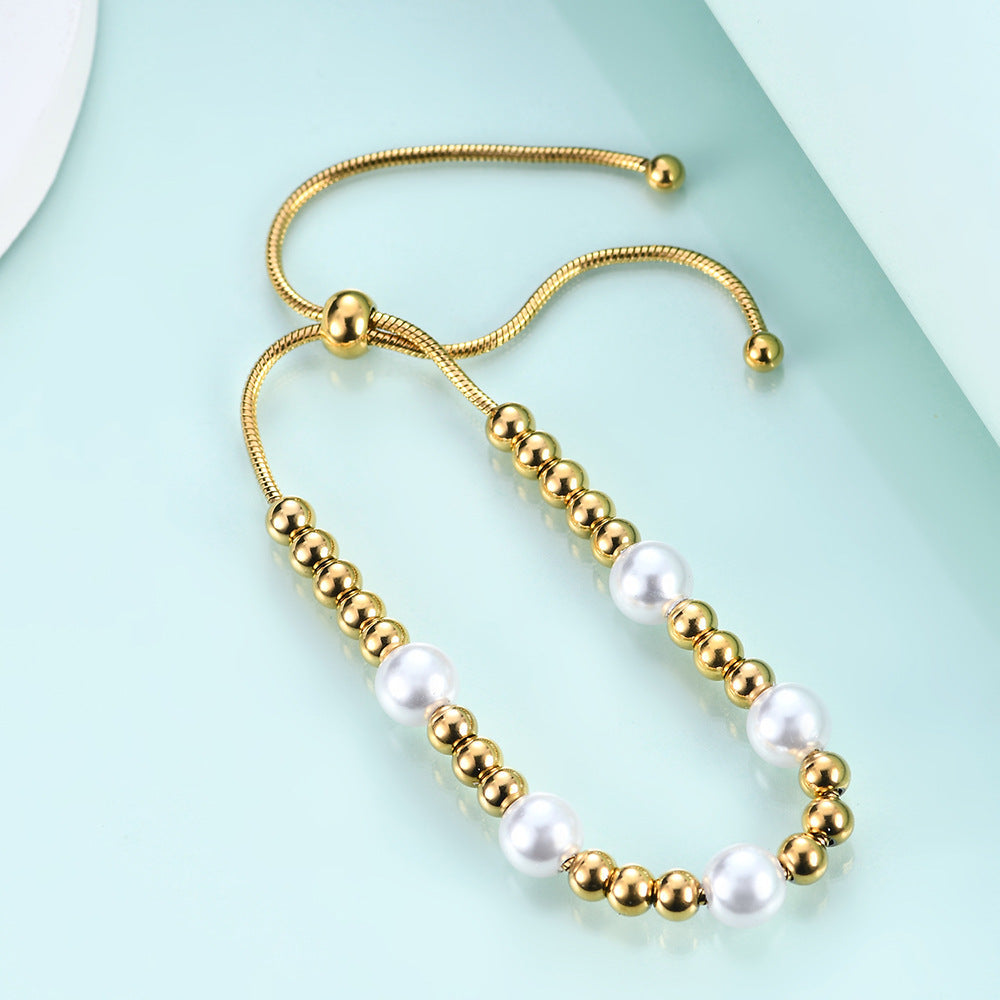 Pearl Stainless Steel Bead Chain Bracelet B2529