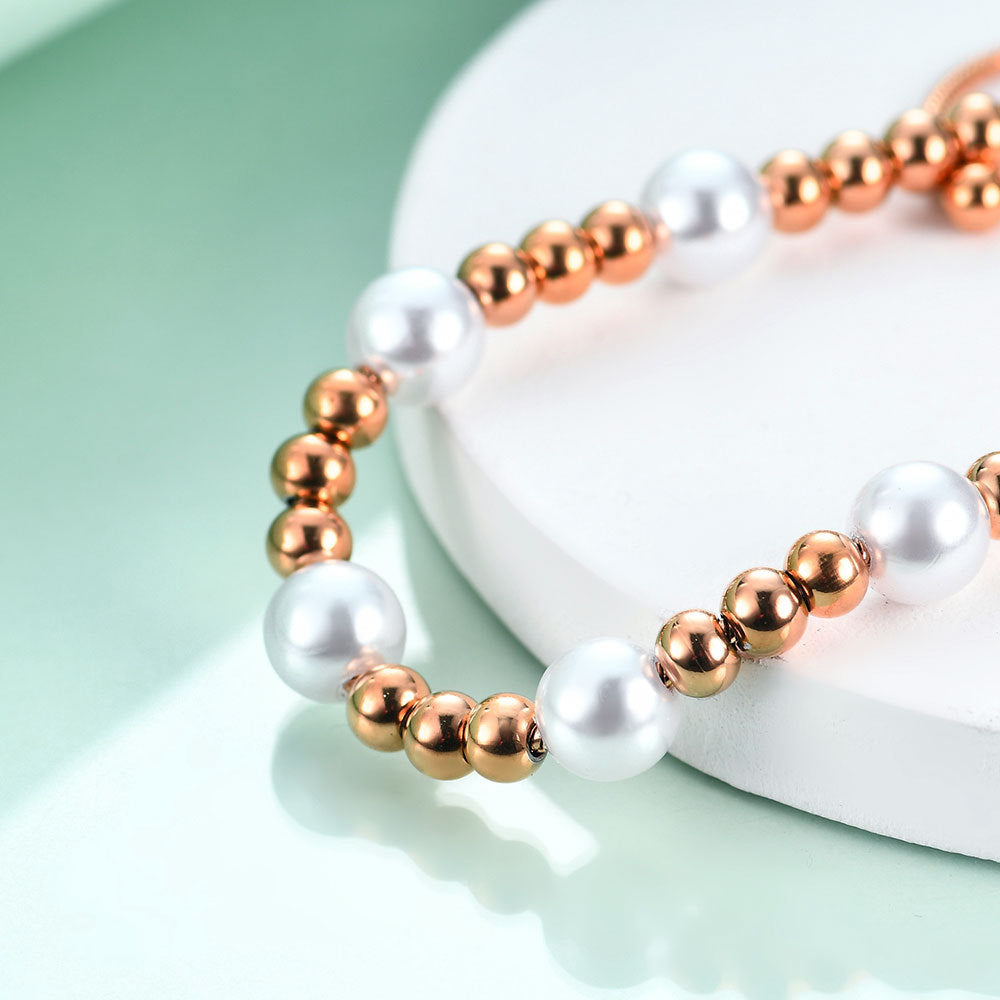 Pearl Stainless Steel Bead Chain Bracelet B2529