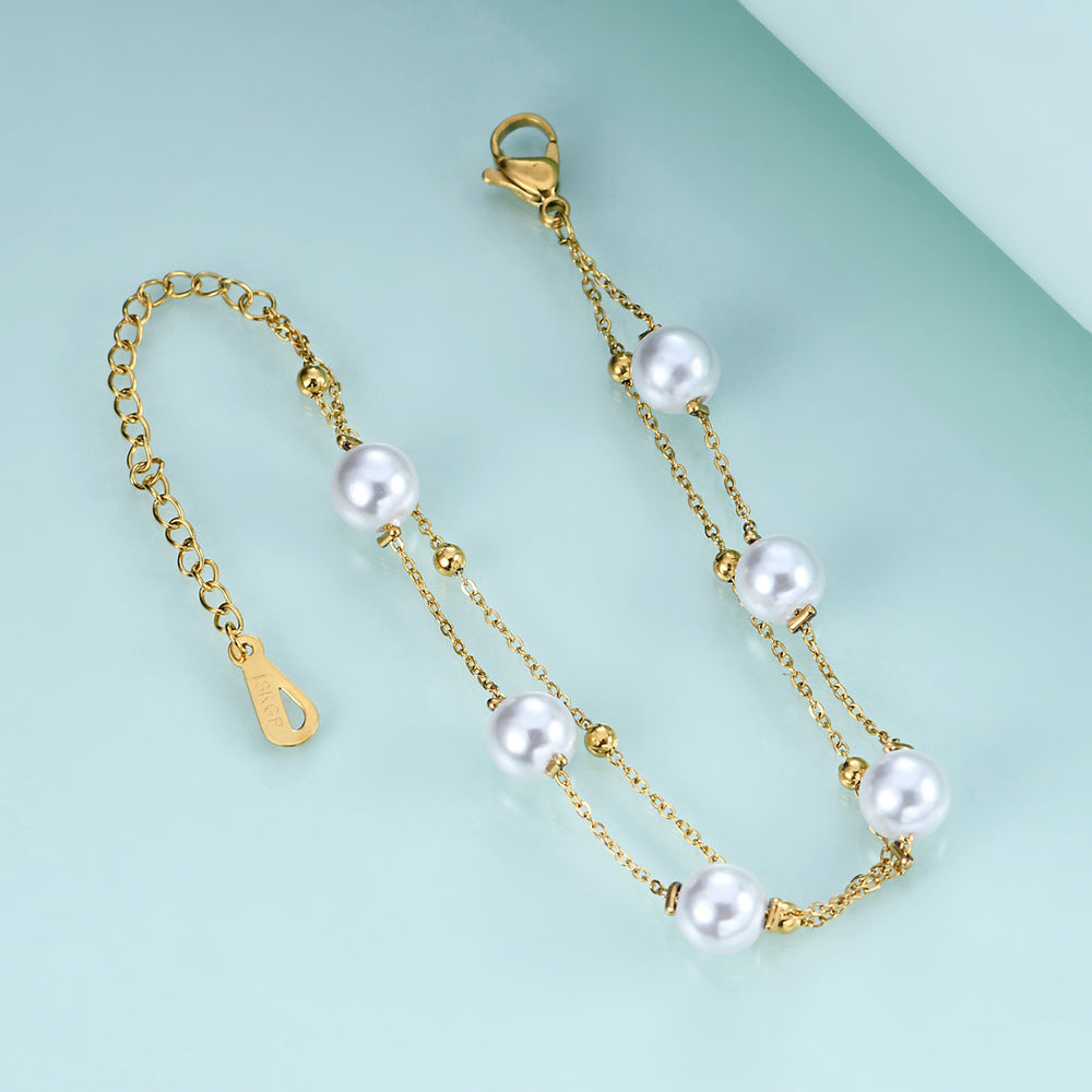 Pearl Stainless Steel Chain Bracelets B2602