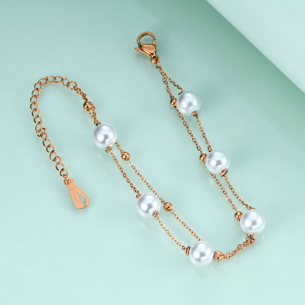 Pearl Stainless Steel Chain Bracelets B2602