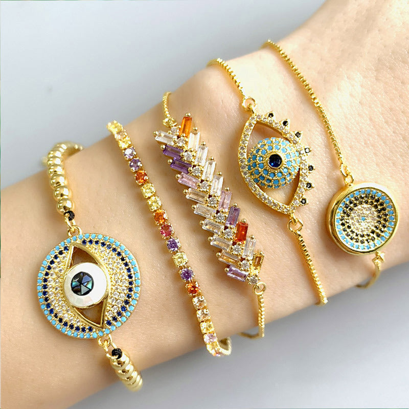 Evil Eye Disc Zircon Chains Bracelets B2660