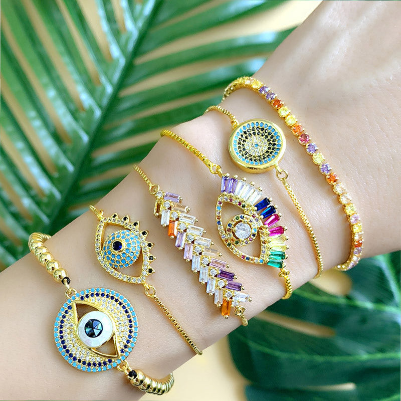 Evil Eye Disc Zircon Chains Bracelets B2660