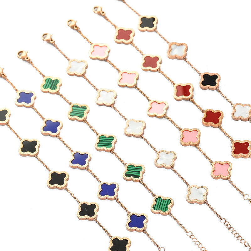 Clover Rhinestone Stainless Steel Bracelet B2674