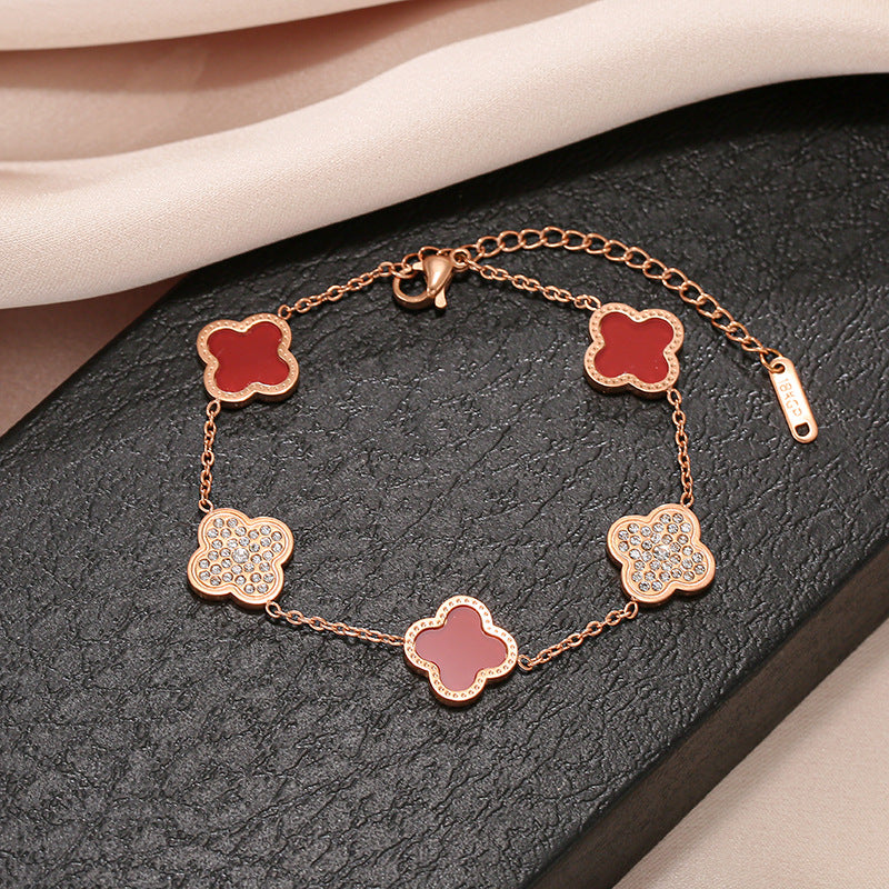 Clover Rhinestone Stainless Steel Bracelet B2674