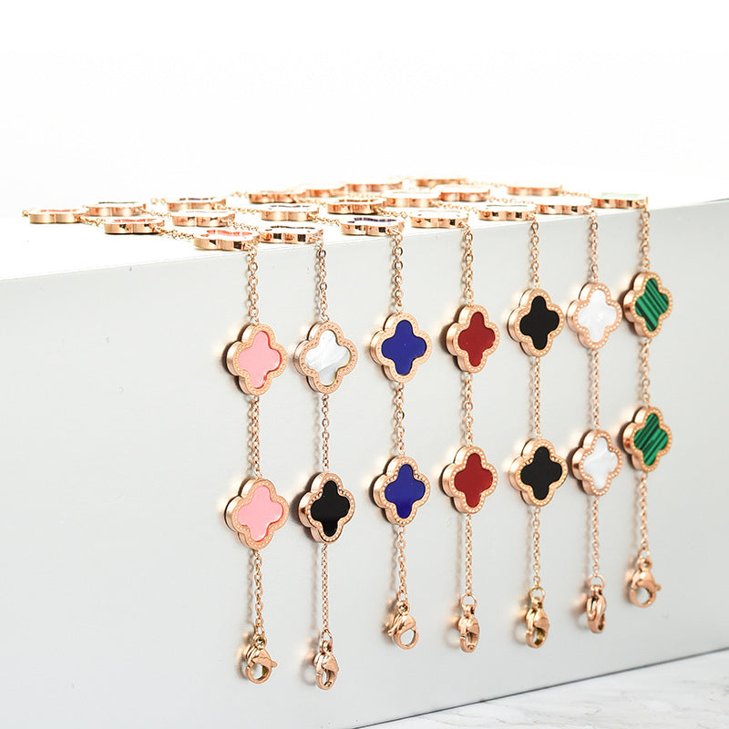 Clover Rhinestone Stainless Steel Bracelet B2674