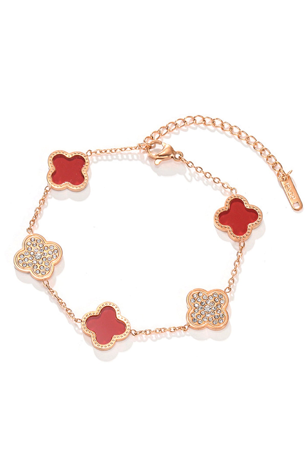 Clover Rhinestone Stainless Steel Bracelet B2674