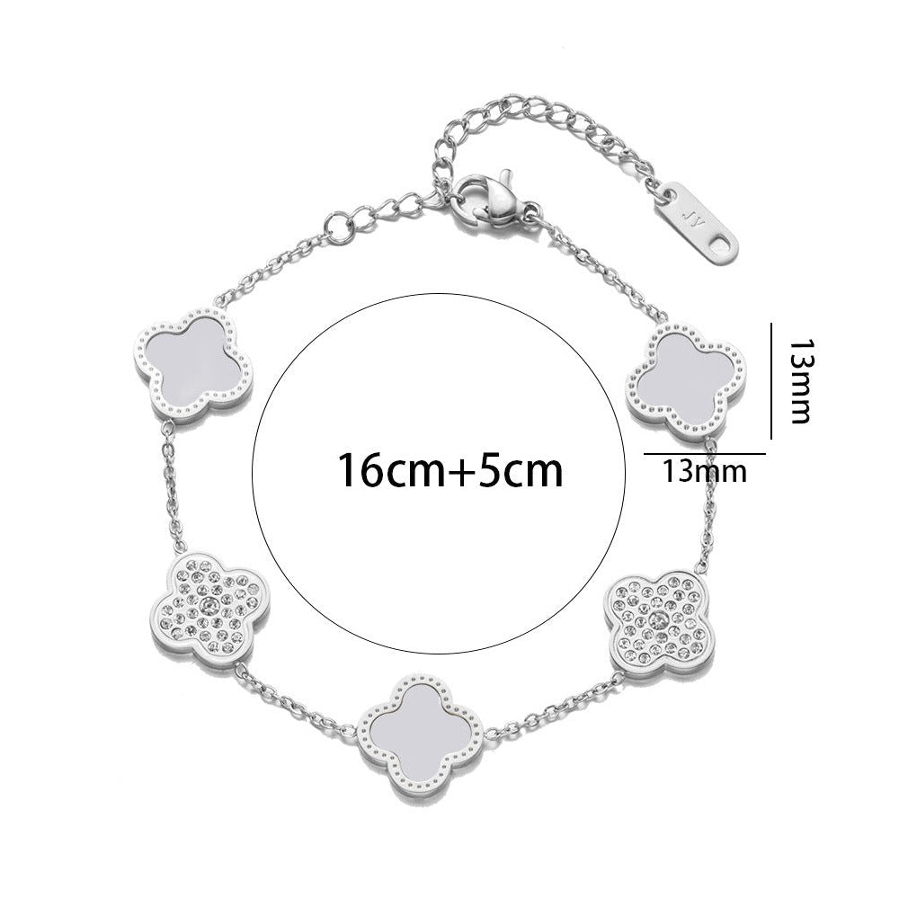 Clover Rhinestone Stainless Steel Bracelet B2674
