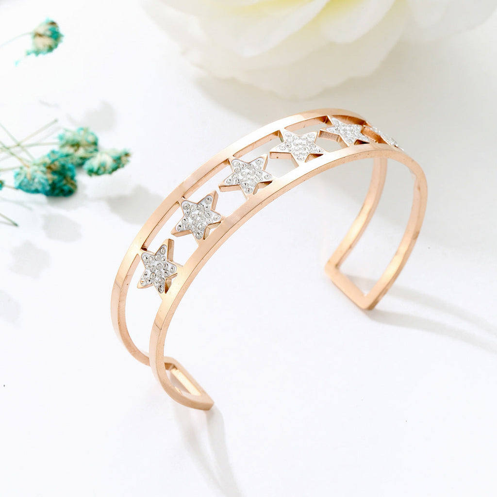 Star Rhinestone Stainless Steel Cuff Bracelet B2675